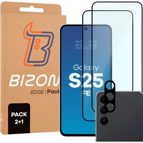 2x Szkło + szybka na aparat Bizon Edge Pack do Samsung Galaxy S25 FE