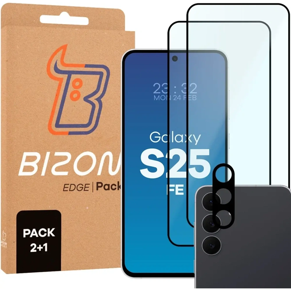 2x Szkło + szybka na aparat Bizon Edge Pack do Samsung Galaxy S25 FE