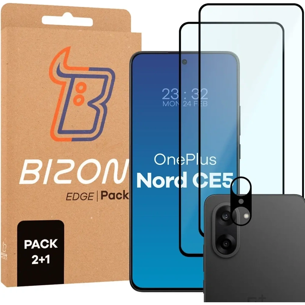2x Szkło + szybka na aparat Bizon Edge Pack do OnePlus Nord CE5 5G
