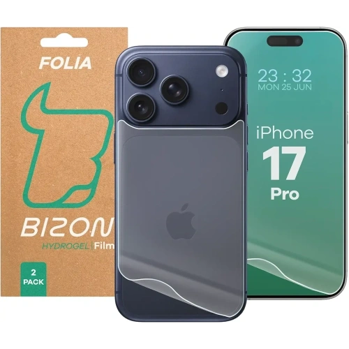 Folia hydrożelowa na tył i przód Bizon Glass Hydrogel Pack do Apple iPhone 17 Pro