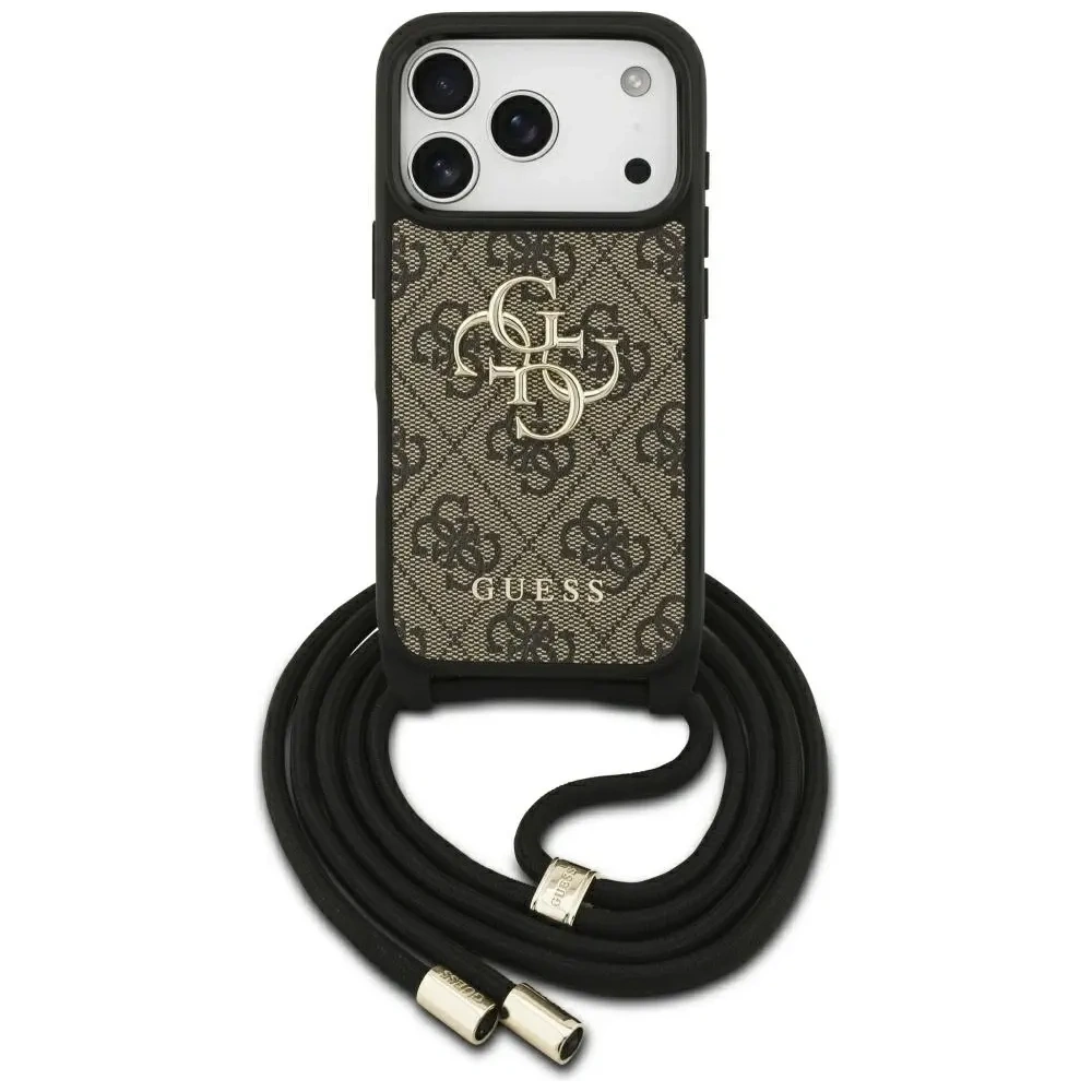 Etui Guess 4G Big Logo Cord Stap Crossbody do Apple iPhone 17 Pro brązowy