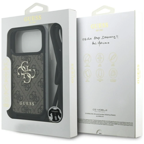 Etui Guess 4G Big Logo Cord Stap Crossbody do Apple iPhone 17 Pro brązowy