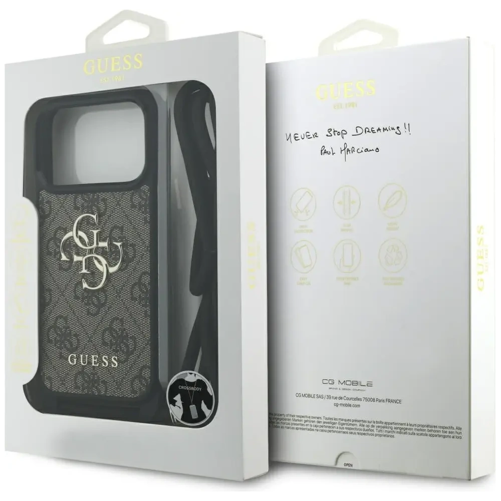 Etui Guess 4G Big Logo Cord Stap Crossbody do Apple iPhone 17 Pro brązowy