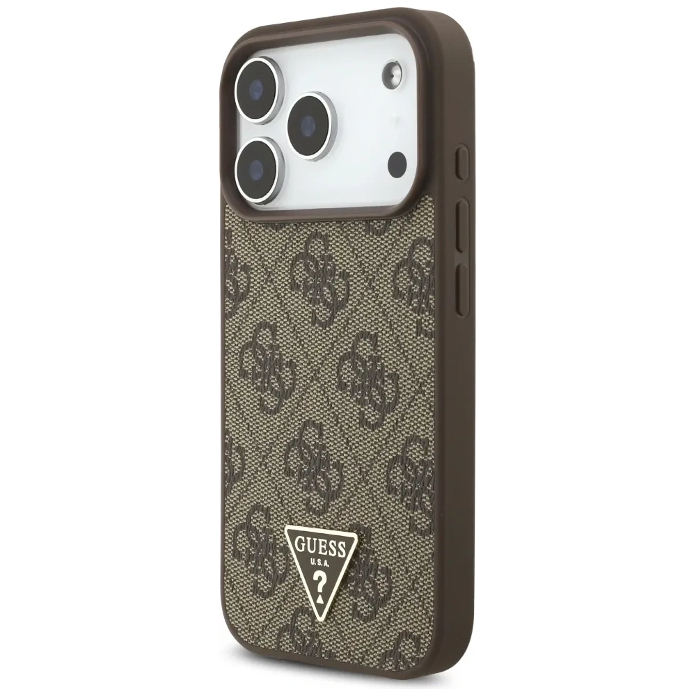 Etui Guess 4G Strap Triangle Logo MagSafe do Apple iPhone 17 Pro brązowy