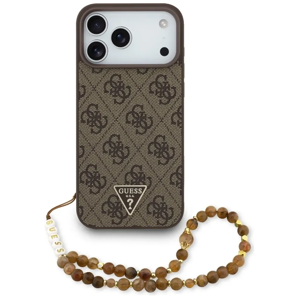 Etui Guess 4G Strap Triangle Logo MagSafe do Apple iPhone 17 Pro Max brązowy