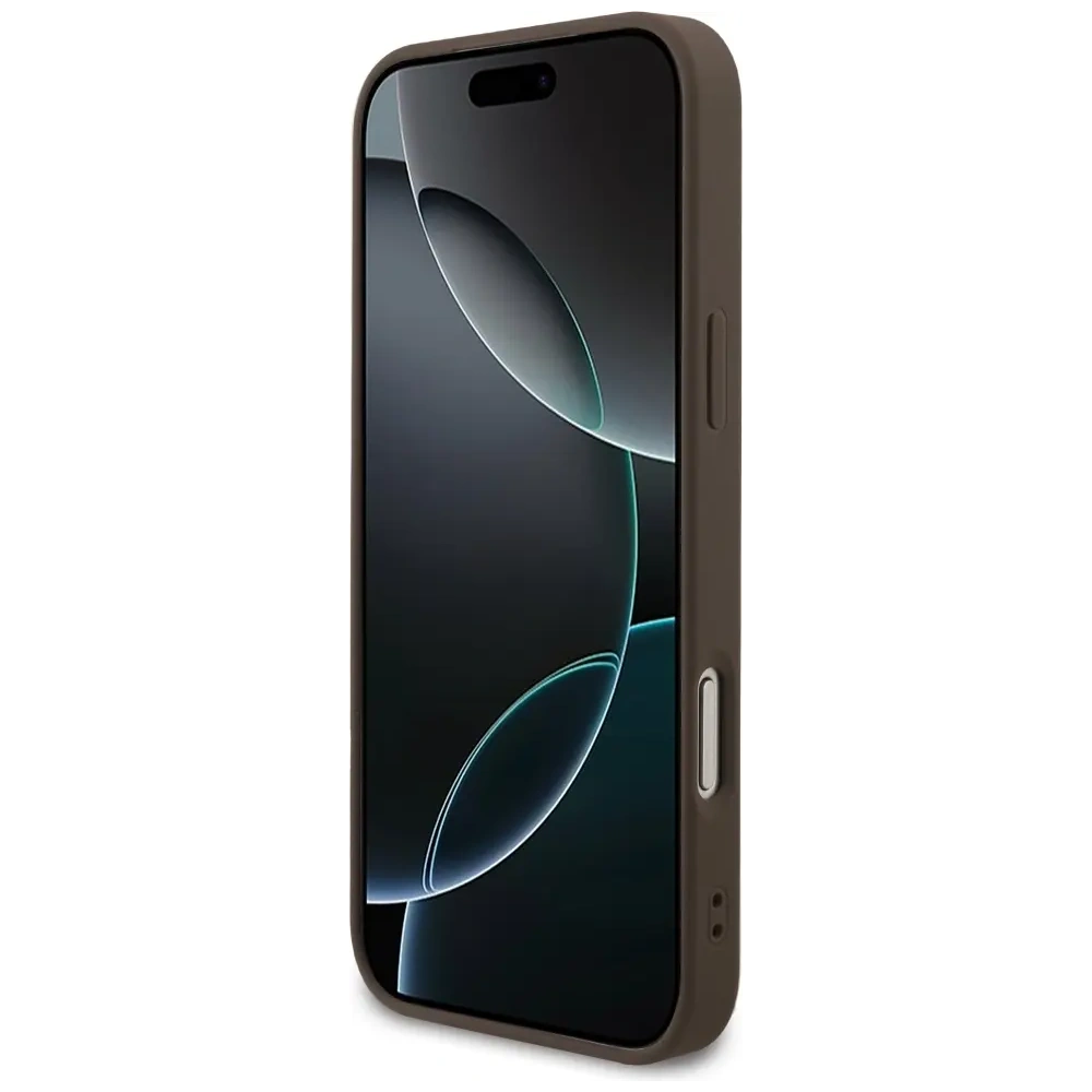 Etui Guess 4G Strap Triangle Logo MagSafe do Apple iPhone 17 Pro Max brązowy