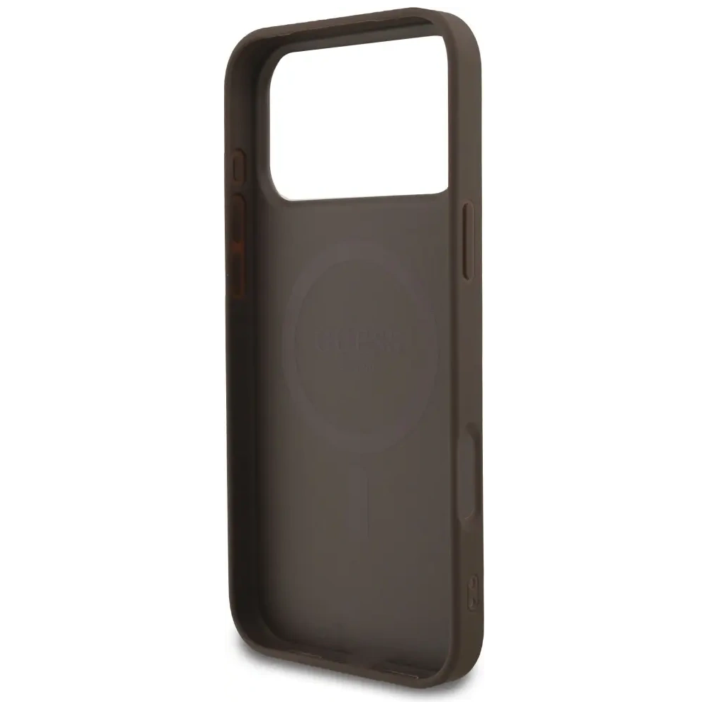 Etui Guess 4G Strap Triangle Logo MagSafe do Apple iPhone 17 Pro Max brązowy