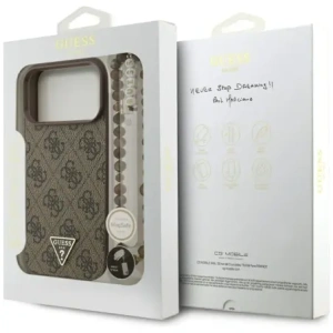 Etui Guess 4G Strap Triangle Logo MagSafe do Apple iPhone 17 Pro Max brązowy