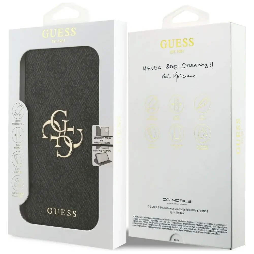 Etui Guess Book 4G Metal Logo do Apple iPhone 17 Pro Max czarny
