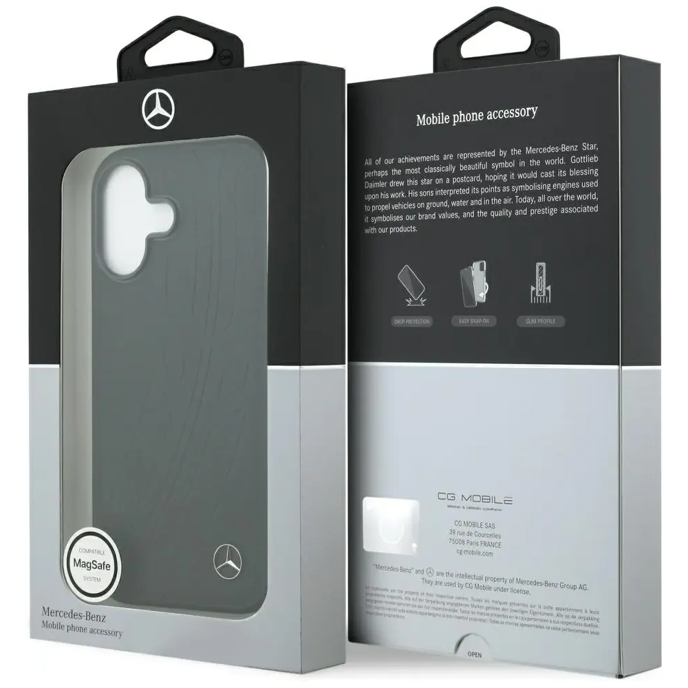 Etui Mercedes Leather Large Laurel Leave MagSafe do Apple iPhone 17 czarny