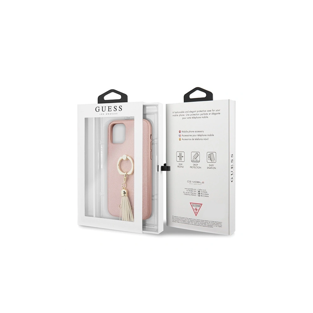 Wholesale Guess GUHCN58RSSARG Apple iPhone 11 Pro pink hard case Saffiano with ring stand - GUE558PNK - {ean13} - Hurt