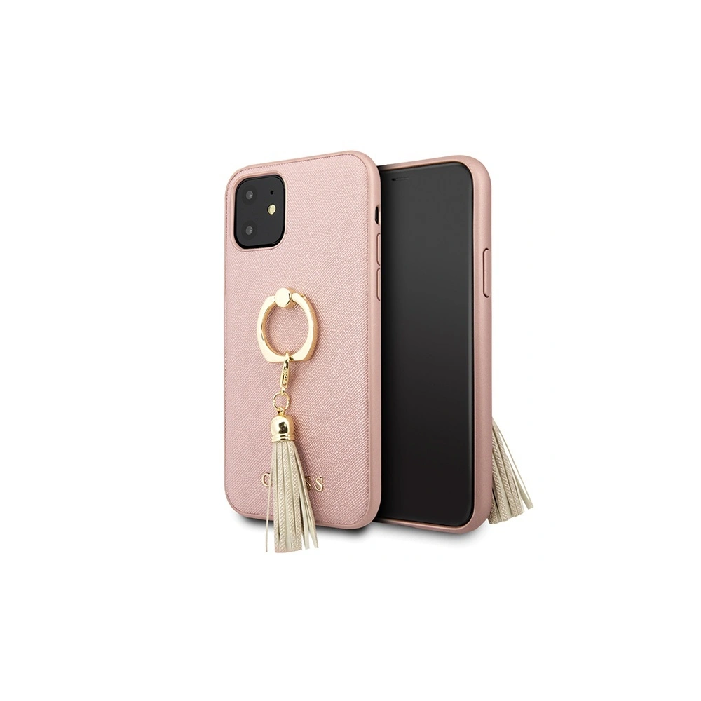 Wholesale Guess GUHCN61RSSARG Apple iPhone 11 pink hard case Saffiano with ring stand - GUE559PNK - {ean13} - Hurt