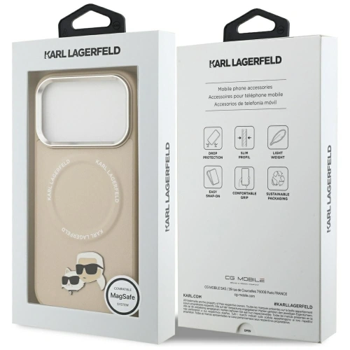 Etui Karl Lagerfeld Karl & Choupette Pins MagSafe do Apple iPhone 17 Pro beżowy