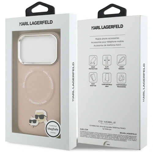 Etui Karl Lagerfeld Karl & Choupette Pins MagSafe do Apple iPhone 17 Pro Max różowy