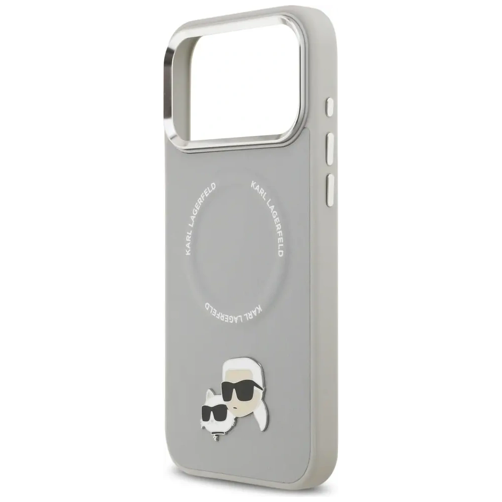 Etui Karl Lagerfeld Karl & Choupette Pins MagSafe do Apple iPhone 17 Pro Max szary