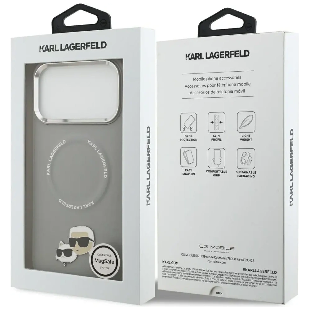 Etui Karl Lagerfeld Karl & Choupette Pins MagSafe do Apple iPhone 17 Pro Max szary