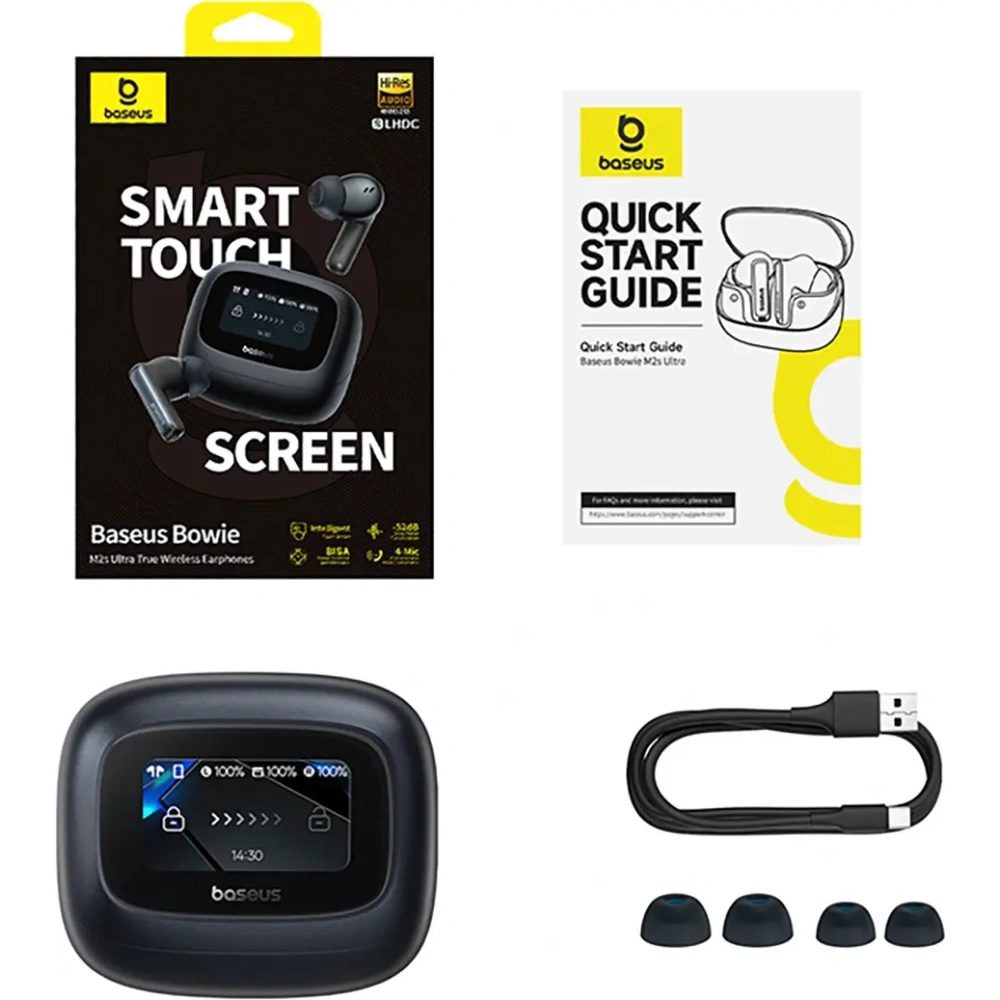 Bezprzewodowe słuchawki dokanałowe Baseus Bowie M2s Ultra TWS z interaktywnym ekranem czarne