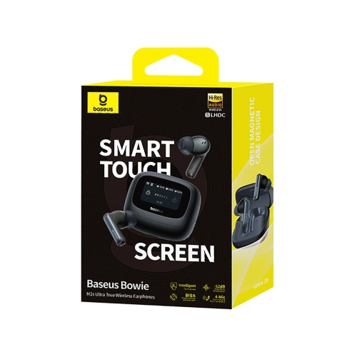 Bezprzewodowe słuchawki dokanałowe Baseus Bowie M2s Ultra TWS z interaktywnym ekranem czarne