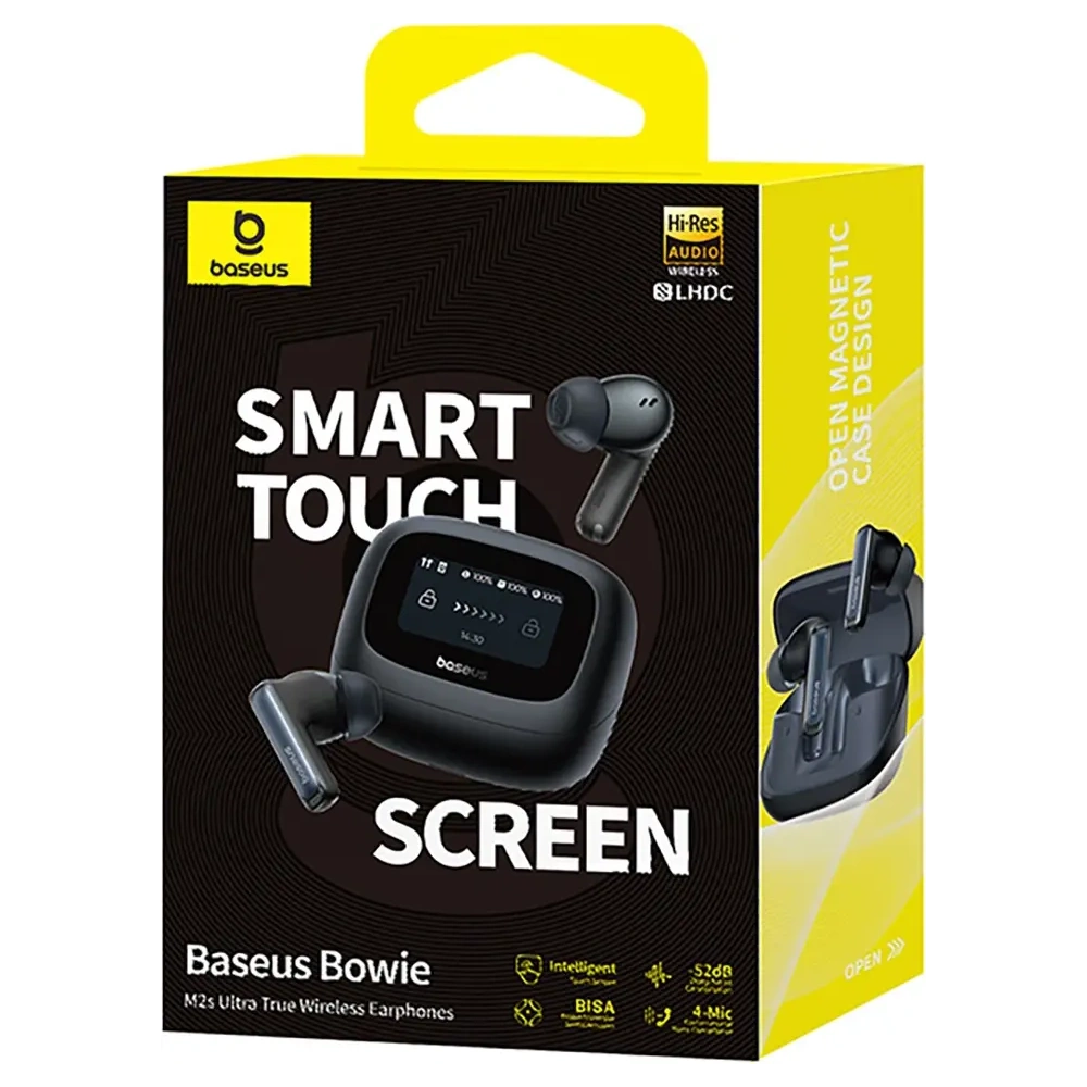 Bezprzewodowe słuchawki dokanałowe Baseus Bowie M2s Ultra TWS z interaktywnym ekranem czarne