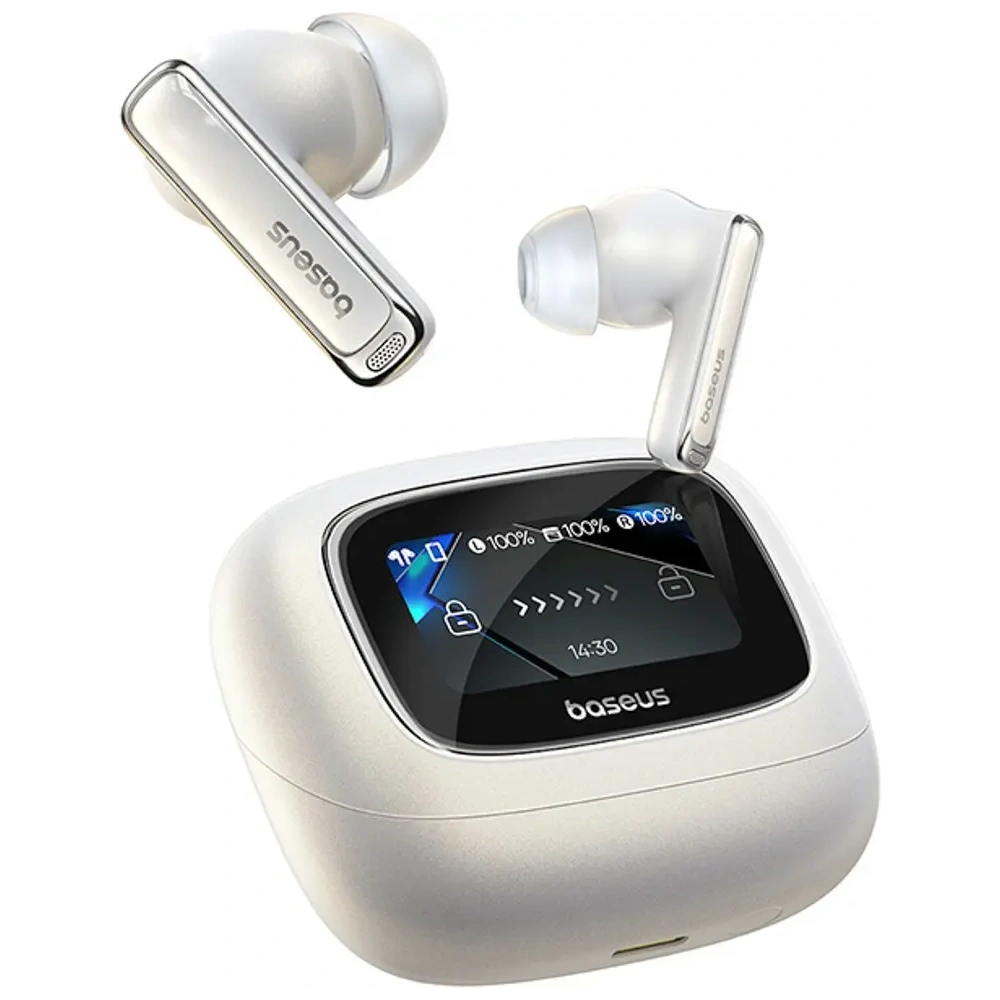 Bezprzewodowe słuchawki dokanałowe Baseus Bowie M2s Ultra TWS z interaktywnym ekranem białe