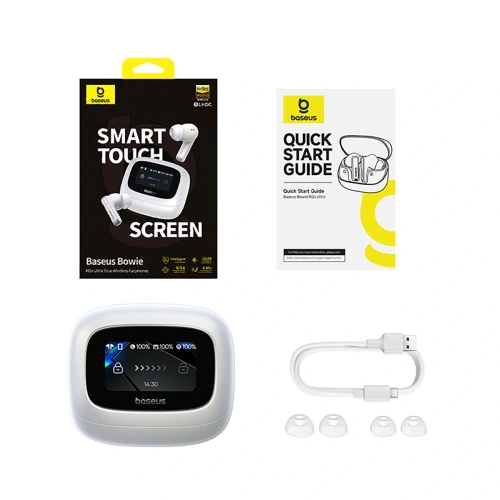 Bezprzewodowe słuchawki dokanałowe Baseus Bowie M2s Ultra TWS z interaktywnym ekranem białe