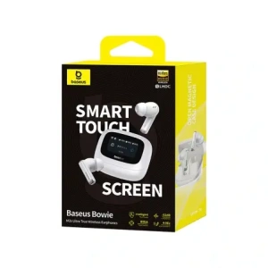 Bezprzewodowe słuchawki dokanałowe Baseus Bowie M2s Ultra TWS z interaktywnym ekranem białe