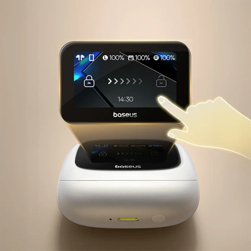 Bezprzewodowe słuchawki dokanałowe Baseus Bowie M2s Ultra TWS z interaktywnym ekranem białe