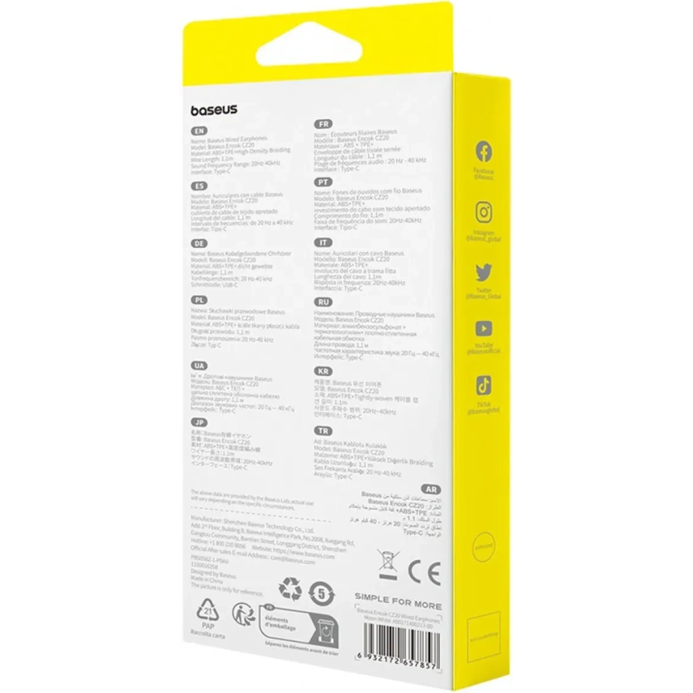 Słuchawki dokanałowe Baseus Encok CZ20 USB-C białe