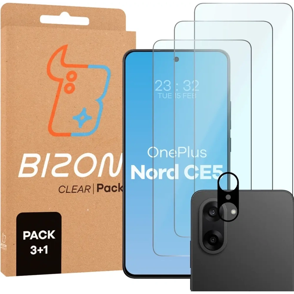 3x Szkło hartowane + szybka na aparat Bizon Glass Clear Pack do OnePlus Nord CE5 5G