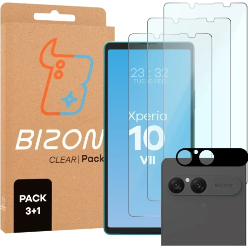 3x Szkło hartowane + szybka na aparat Bizon Glass Clear Pack do Sony Xperia 10 VII
