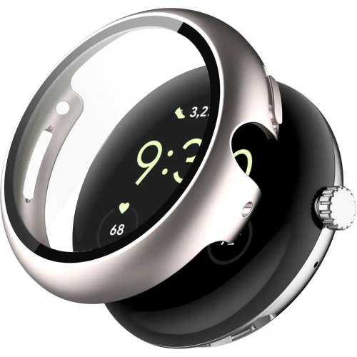 Etui ze szkłem do zegarka Bizon Case+Glass Watch do Google Pixel Watch 4 41mm satynowe szmapańskie