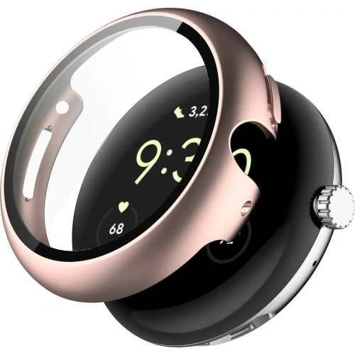 Etui ze szkłem do zegarka Bizon Case+Glass Watch do Google Pixel Watch 4 41mm różowozłote