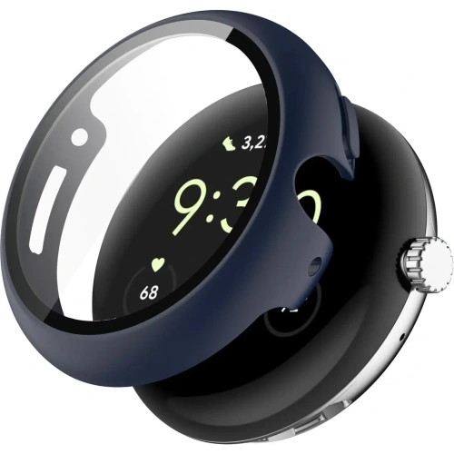 Etui ze szkłem do zegarka Bizon Case+Glass Watch do Google Pixel Watch 4 45mm matowe granatowe