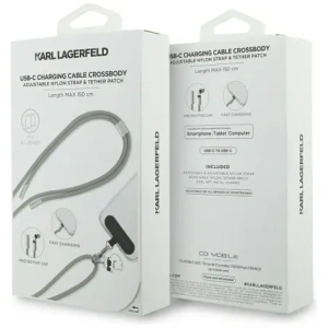 Uniwersalna smycz kabel Karl Lagerfeld CBDY Choupette Charm USB-C / USB-C szary
