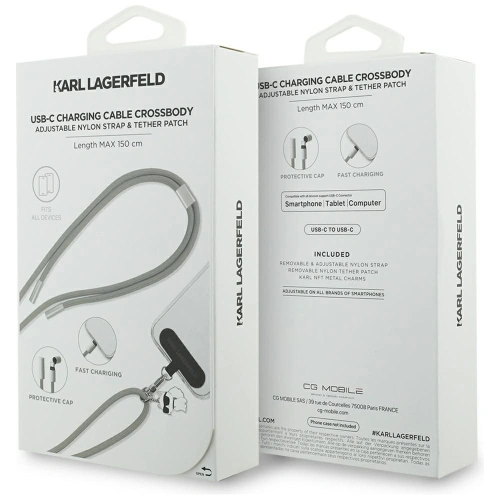 Uniwersalna smycz kabel Karl Lagerfeld CBDY Choupette Charm USB-C / USB-C szary