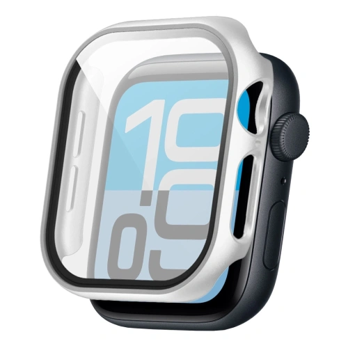 Etui ze szkłem do zegarka Bizon Case+Glass Watch do Apple Watch SE 3 / SE 2 / SE / 6 / 5 / 4 40mm matowe srebrne