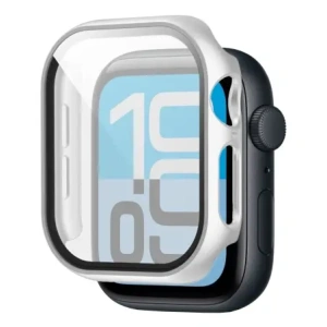 Etui ze szkłem do zegarka Bizon Case+Glass Watch do Apple Watch SE 3 / SE 2 / SE / 6 / 5 / 4 40mm matowe srebrne