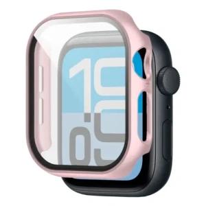 Etui ze szkłem do zegarka Bizon Case+Glass Watch do Apple Watch SE 3 / SE 2 / SE / 6 / 5 / 4 40mm różowozłote