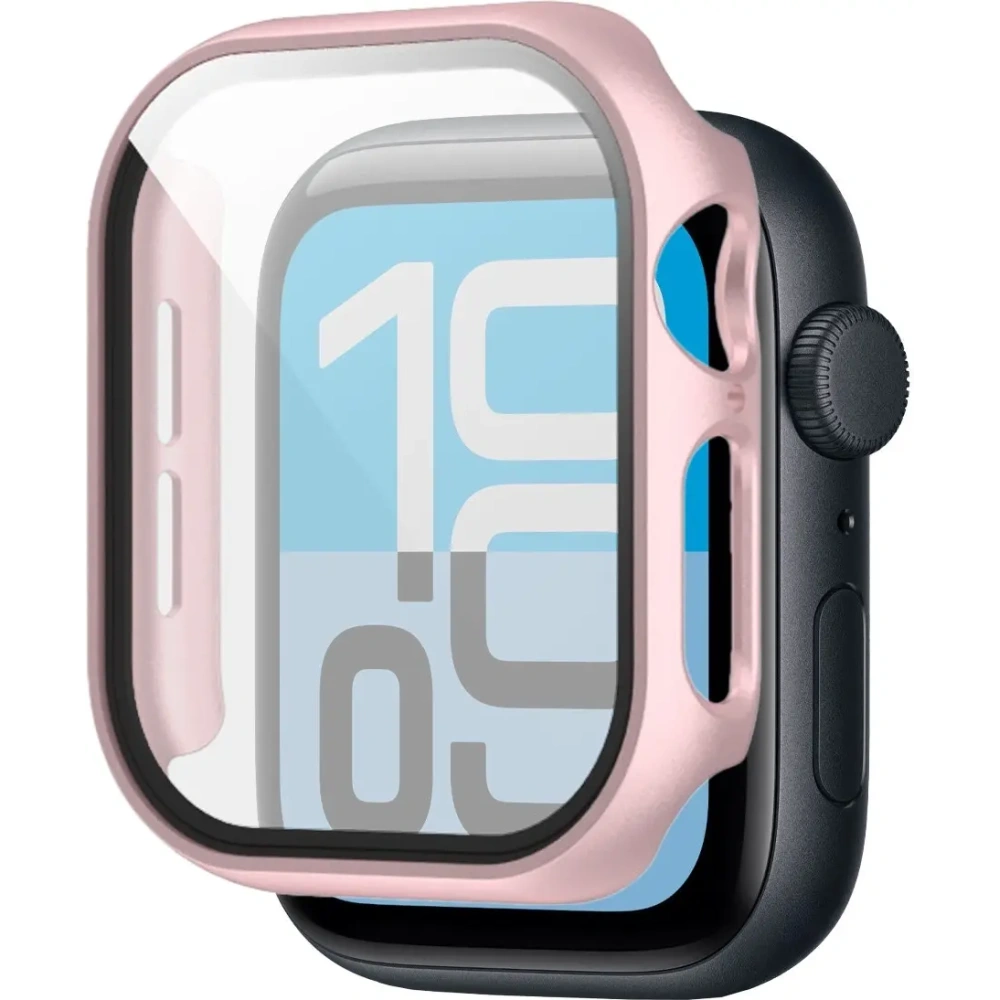 Etui ze szkłem do zegarka Bizon Case+Glass Watch do Apple Watch SE 3 / SE 2 / SE / 6 / 5 / 4 40mm różowozłote