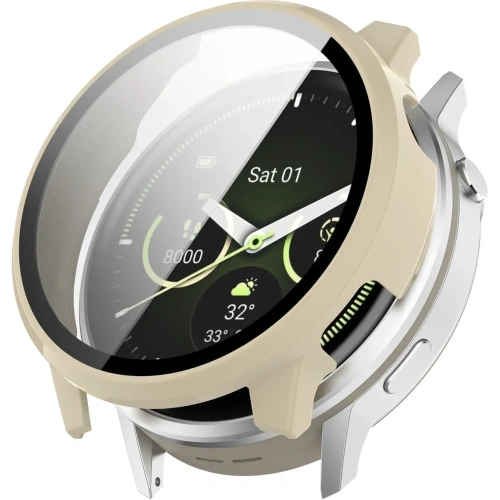 Etui ze szkłem do zegarka Bizon Case+Glass Watch do Garmin Venu 4 45mm beżowe
