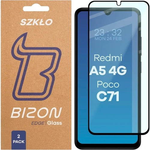 Szkło hartowane Bizon Glass Edge Duo do Xiaomi Redmi A5 4G / POCO C71 4G czarna ramka [2 PACK]
