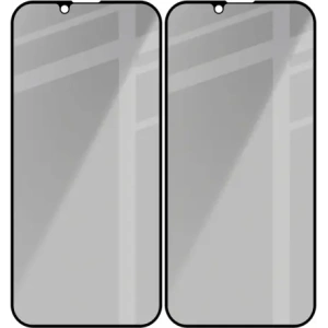 Prywatyzujące szkło hartowane Bizon Glass Edge Shadow Duo do Apple iPhone 16e / 14 / 13 Pro / 13 przyciemniane z czarną ramką [2 PACK]
