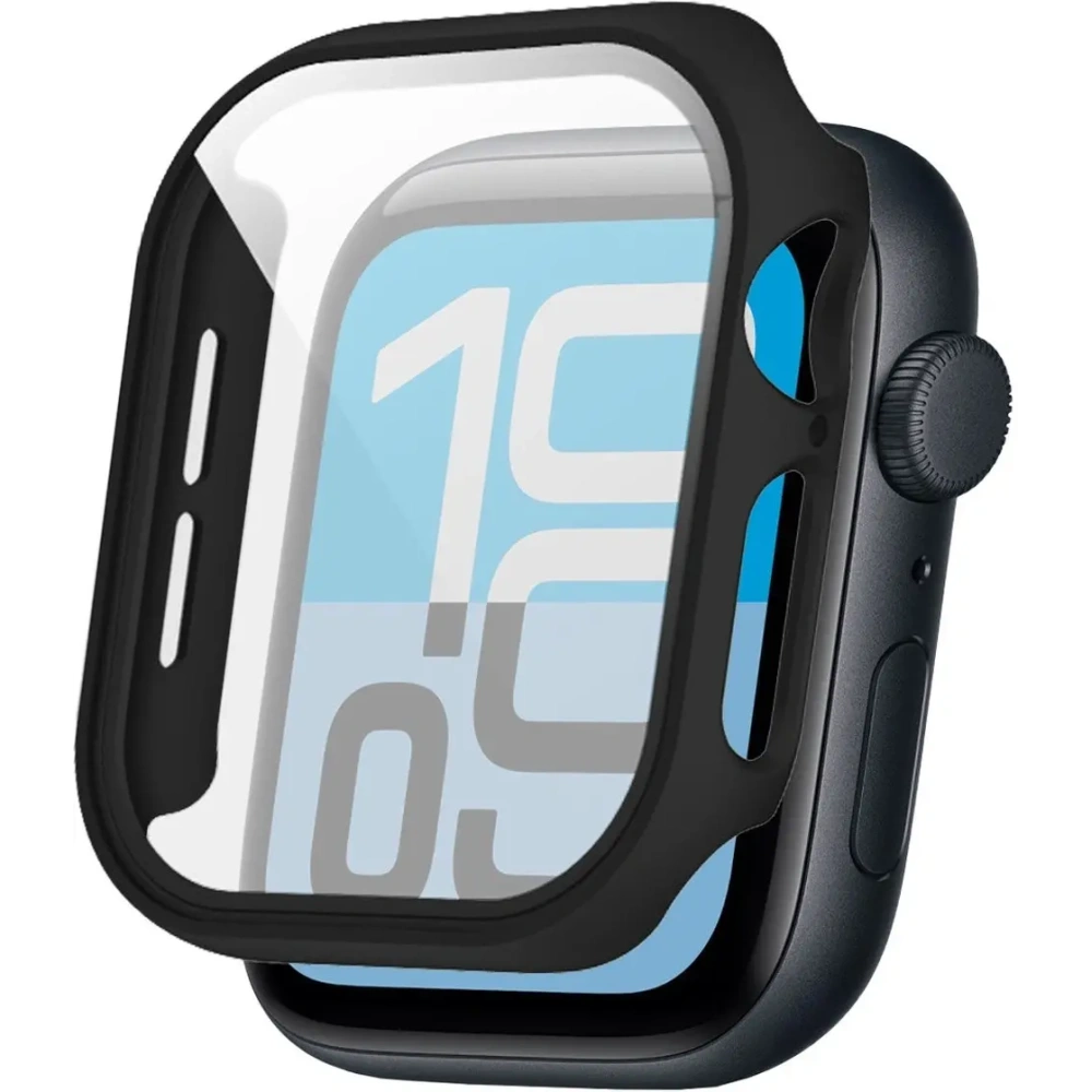 Etui ze szkłem do zegarka Bizon Case+Glass Watch do Apple Watch SE 3 / SE 2 / SE / 6 / 5 / 4 44mm matowe czarne