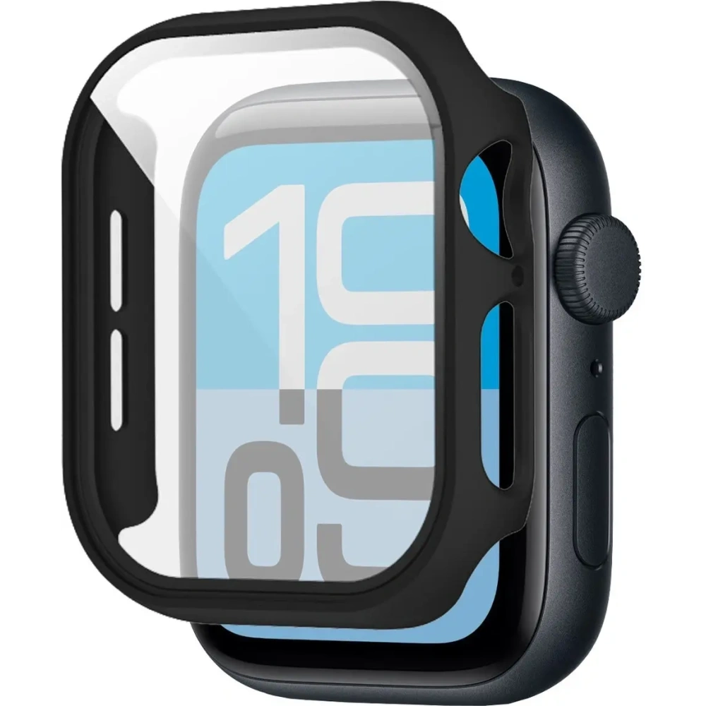 Etui ze szkłem do zegarka Bizon Case+Glass Watch do Apple Watch SE 3 / SE 2 / SE / 6 / 5 / 4 44mm matowe czarne