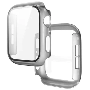 Etui ze szkłem do zegarka Bizon Case+Glass Watch do Apple Watch SE 3 / SE 2 / SE / 6 / 5 / 4 44mm matowe srebrne