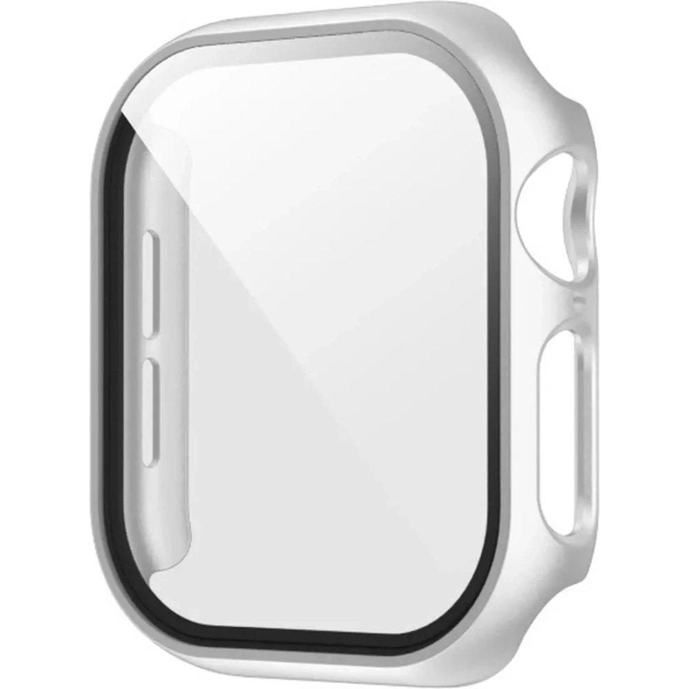 Etui ze szkłem do zegarka Bizon Case+Glass Watch do Apple Watch SE 3 / SE 2 / SE / 6 / 5 / 4 44mm matowe srebrne