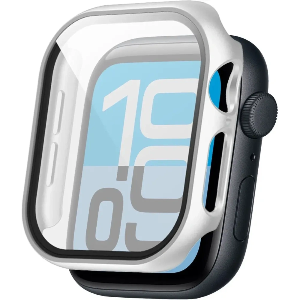 Etui ze szkłem do zegarka Bizon Case+Glass Watch do Apple Watch SE 3 / SE 2 / SE / 6 / 5 / 4 44mm matowe srebrne