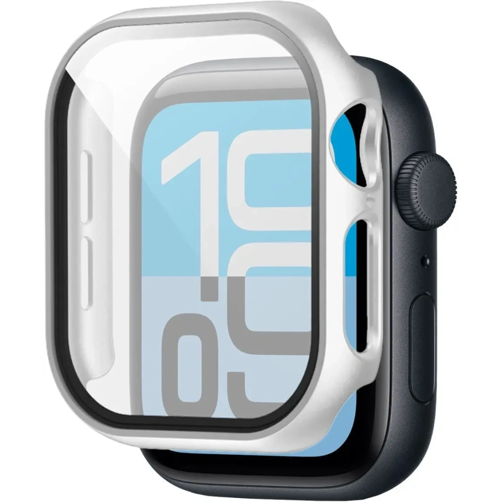Etui ze szkłem do zegarka Bizon Case+Glass Watch do Apple Watch SE 3 / SE 2 / SE / 6 / 5 / 4 44mm matowe srebrne