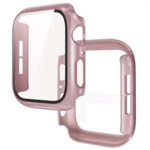 Etui ze szkłem do zegarka Bizon Case+Glass Watch do Apple Watch SE 3 / SE 2 / SE / 6 / 5 / 4 44mm różowozłote