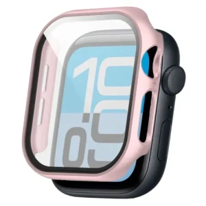 Etui ze szkłem do zegarka Bizon Case+Glass Watch do Apple Watch SE 3 / SE 2 / SE / 6 / 5 / 4 44mm różowozłote